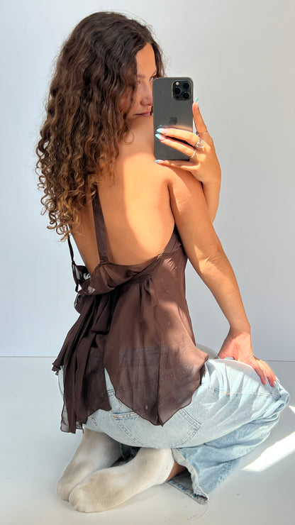 00s brown mesh satin cami- size XL