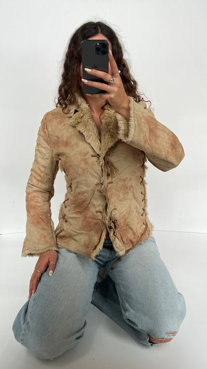 00s brown fur afghan coat- size S