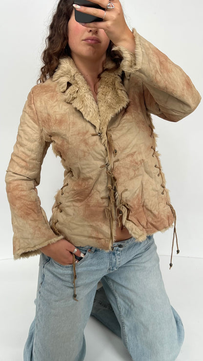 00s brown fur afghan coat- size S