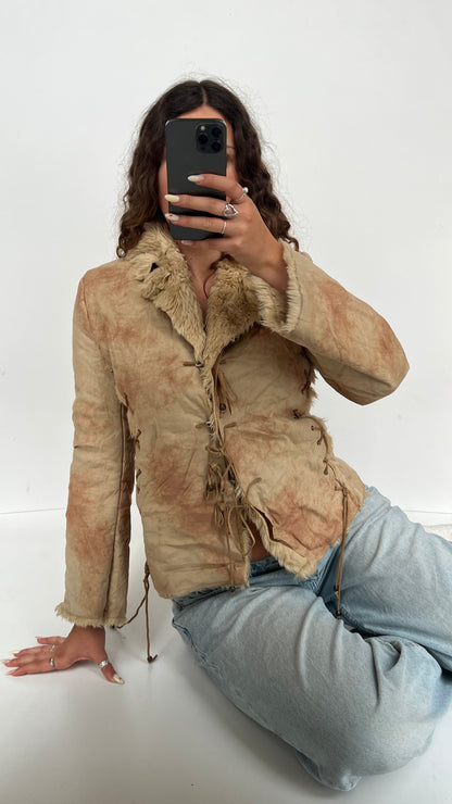 00s brown fur afghan coat- size S
