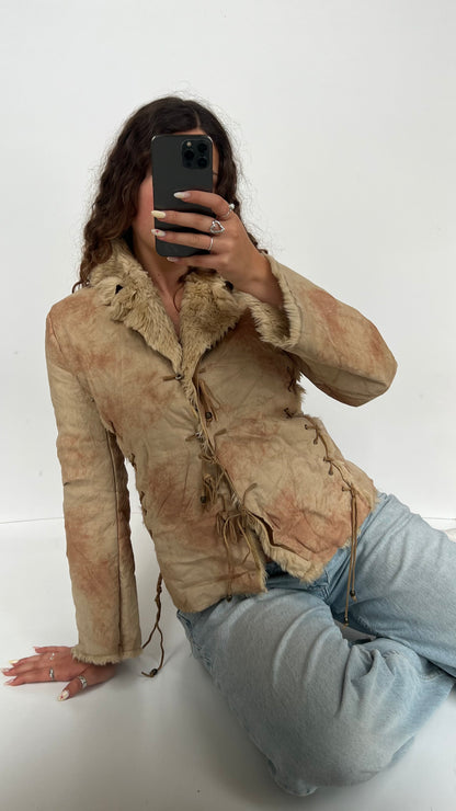 00s brown fur afghan coat- size S