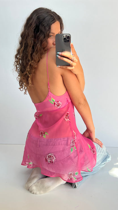00s pink floral mesh cami- size L