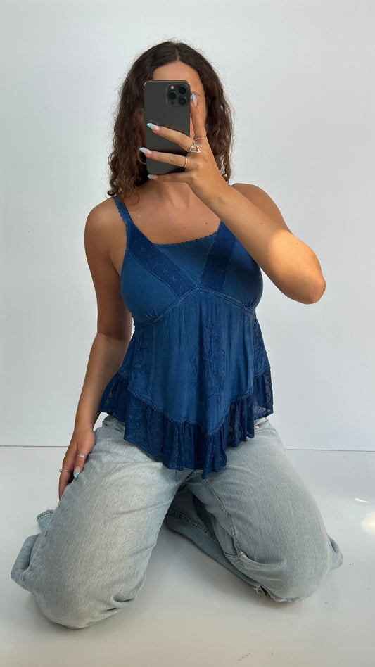 00s blue asymmetric cami- size M