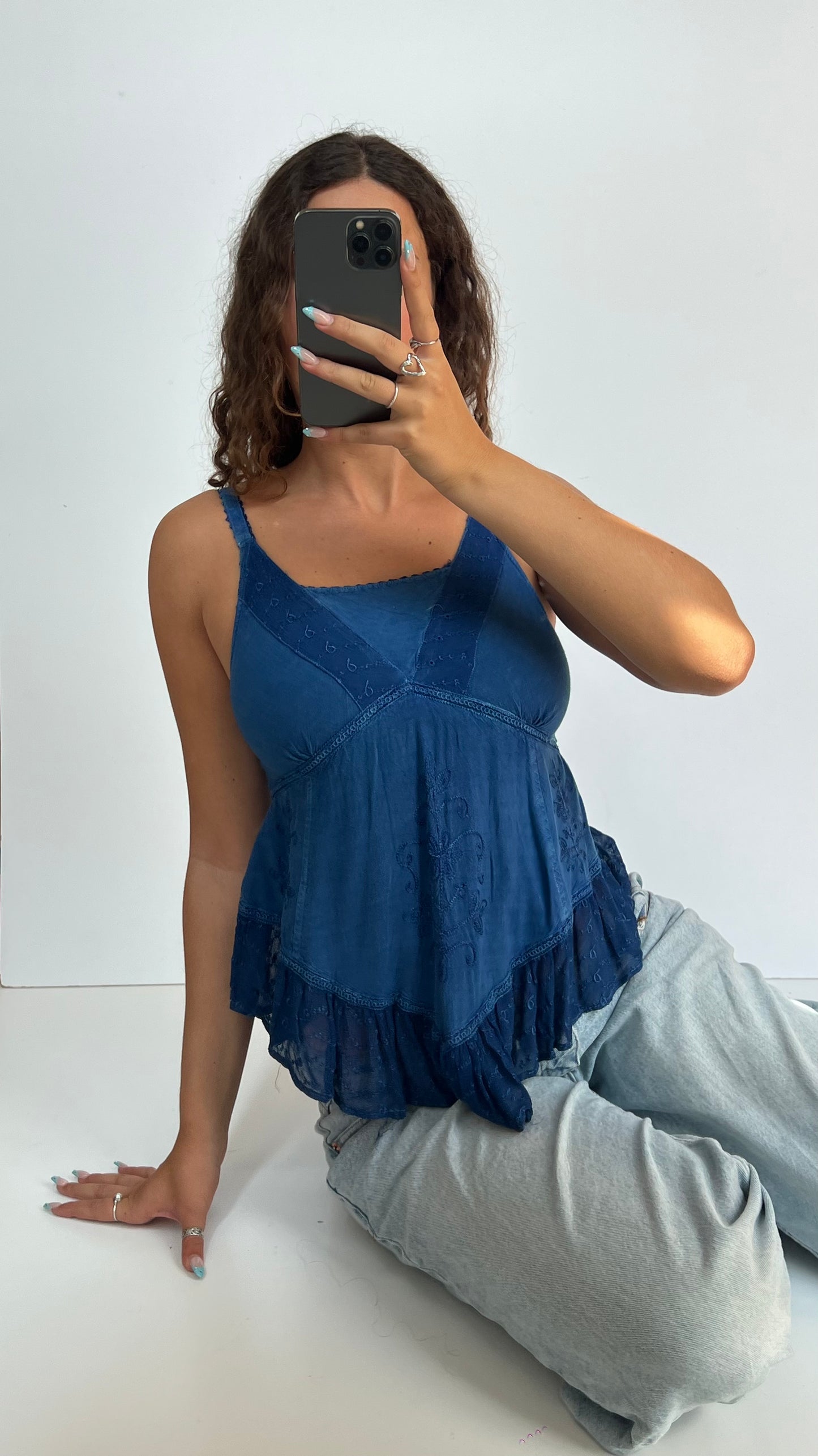 00s blue asymmetric cami- size M