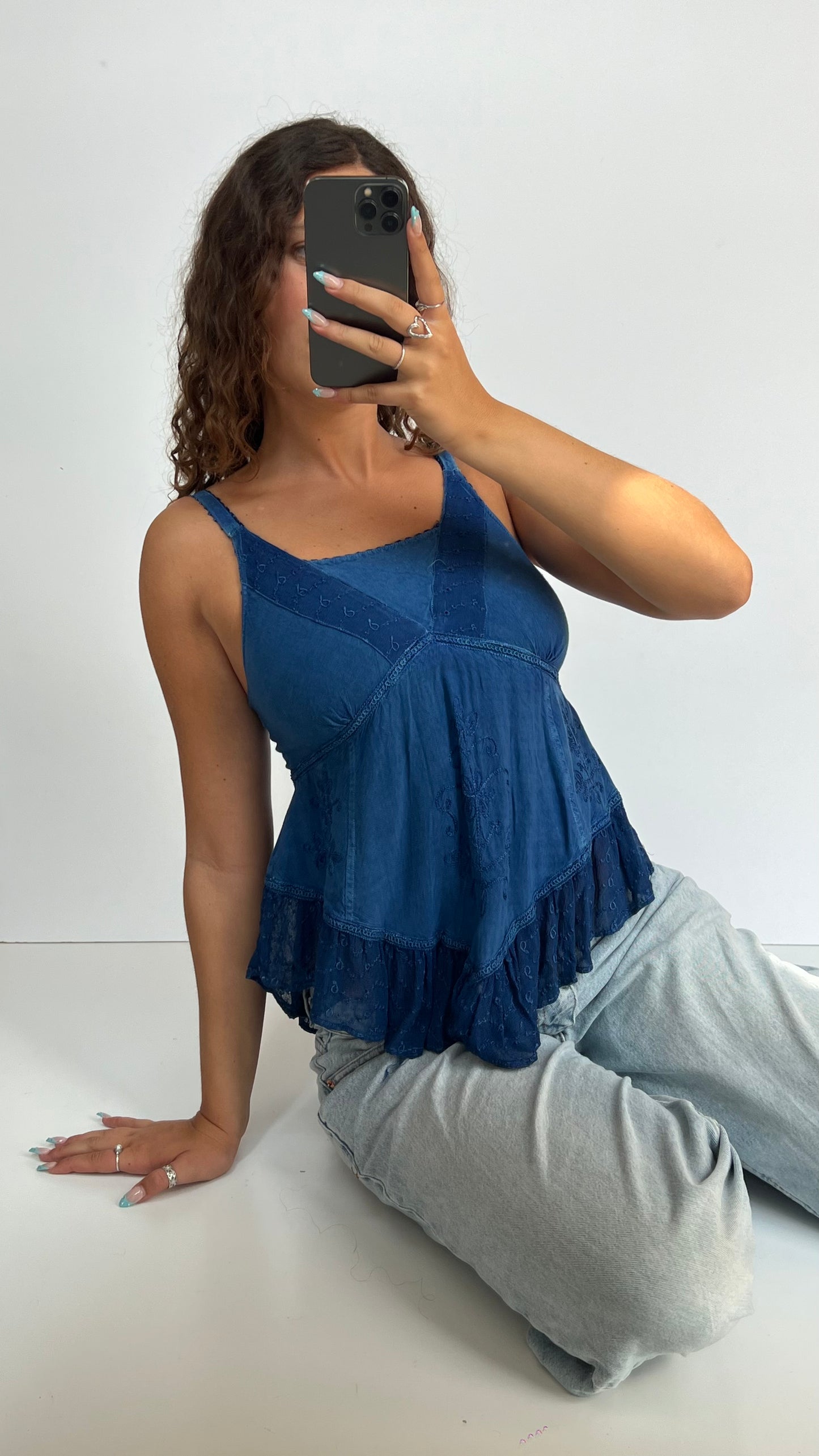 00s blue asymmetric cami- size M
