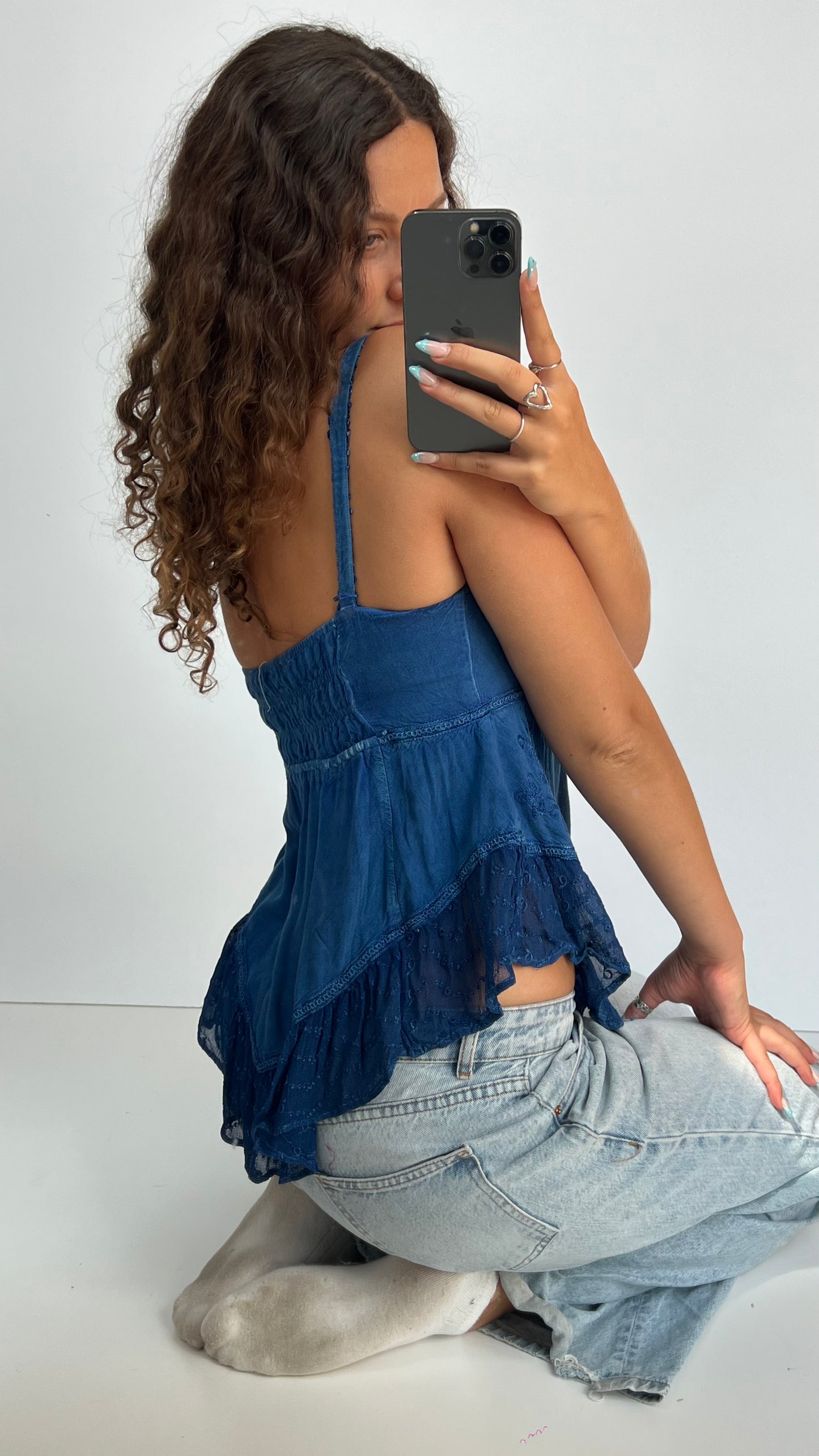 00s blue asymmetric cami- size M