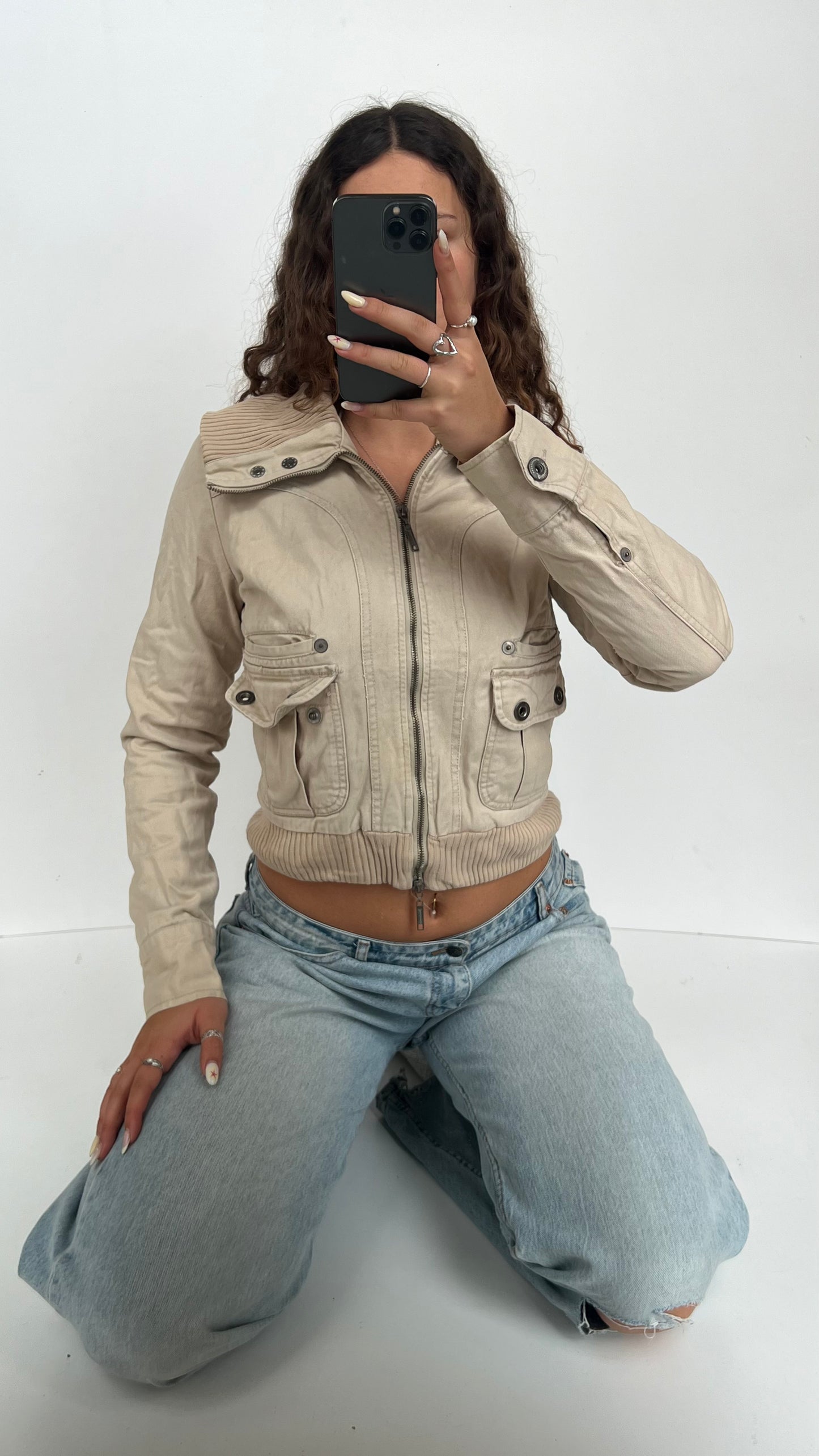 00s cream cargo jacket- size M