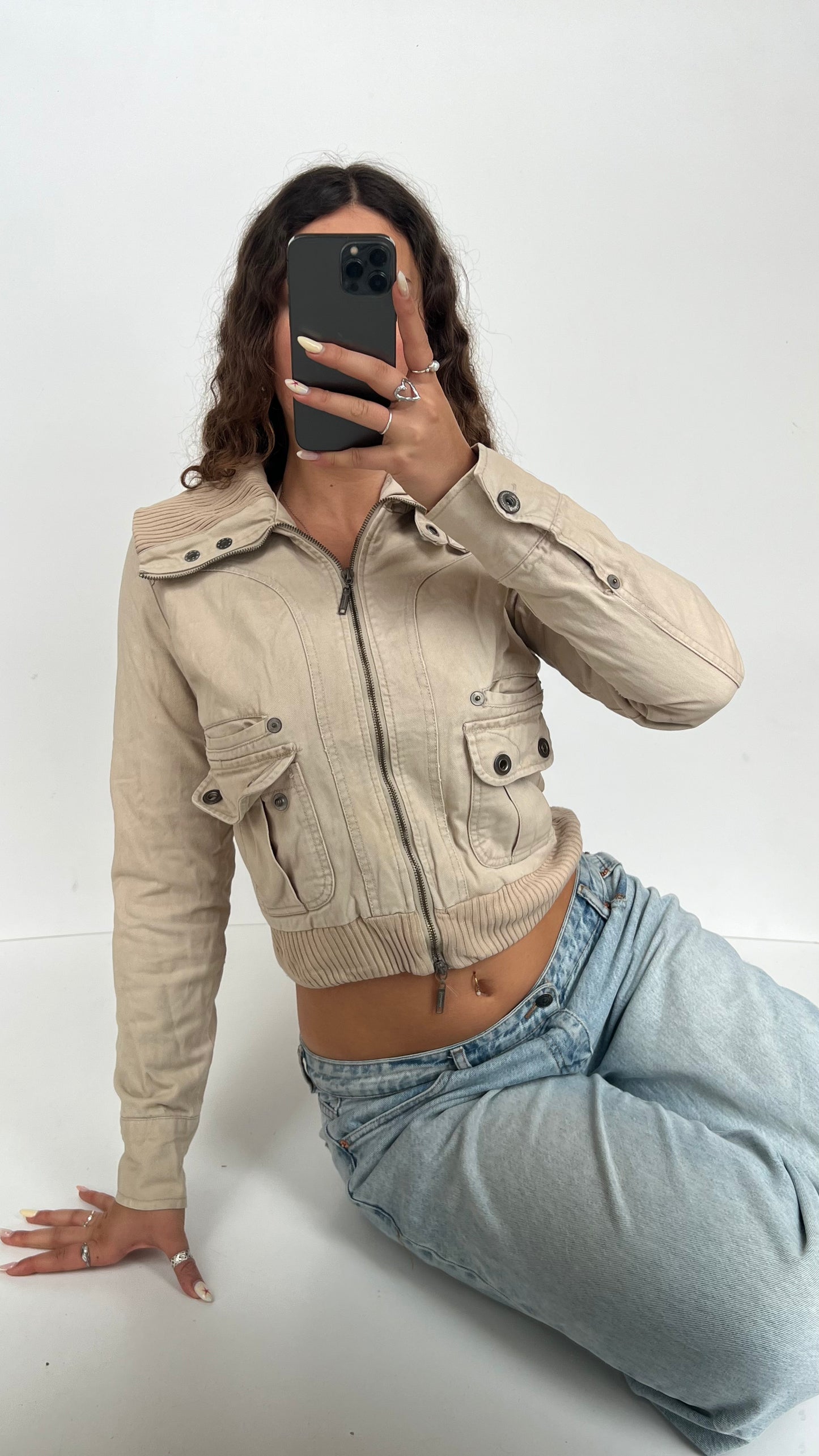 00s cream cargo jacket- size M