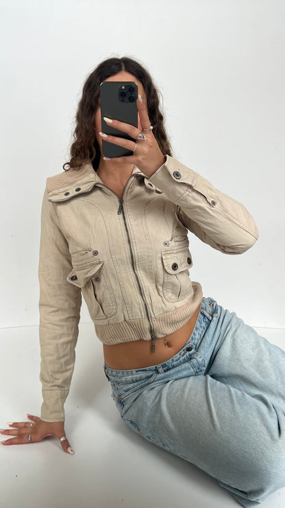 00s cream cargo jacket- size M