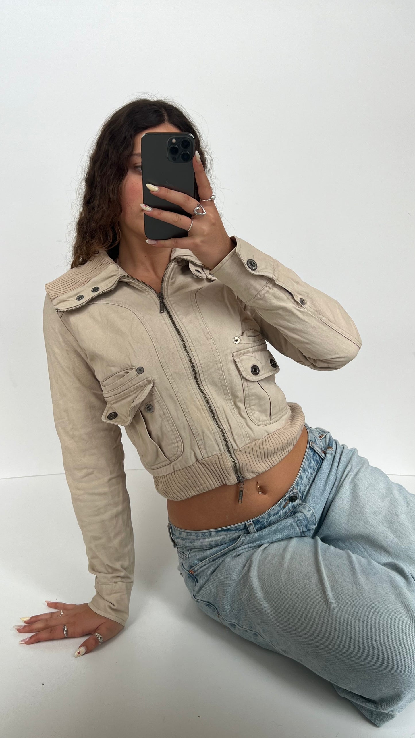 00s cream cargo jacket- size M