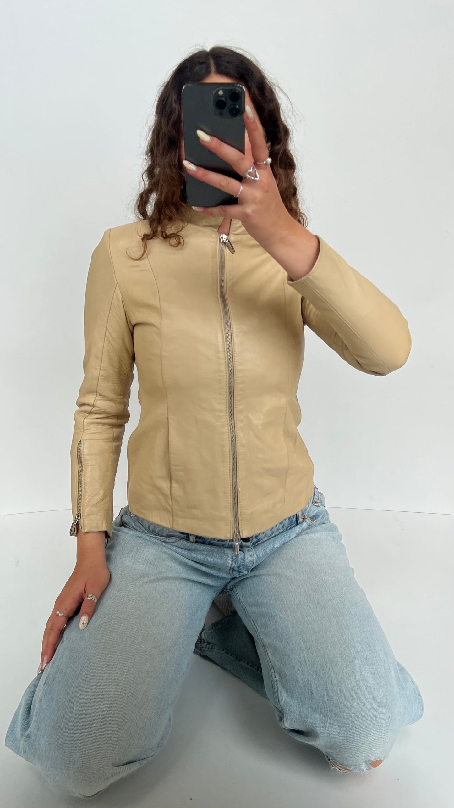 00 beige leather jacket- size XS