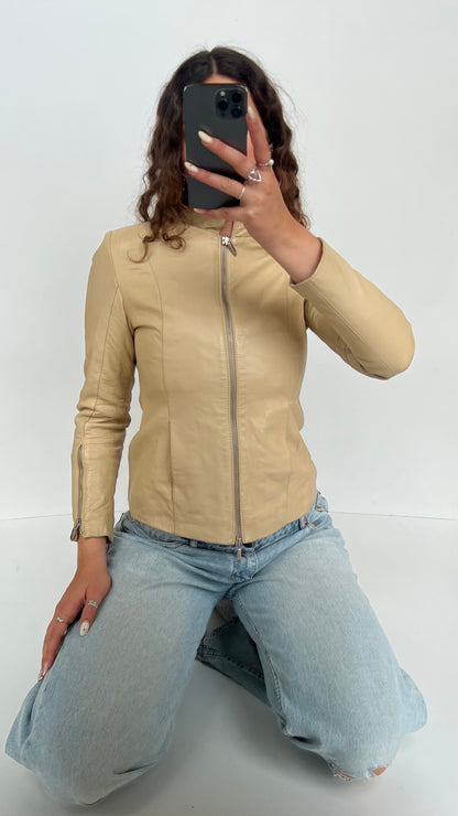 00 beige leather jacket- size XS