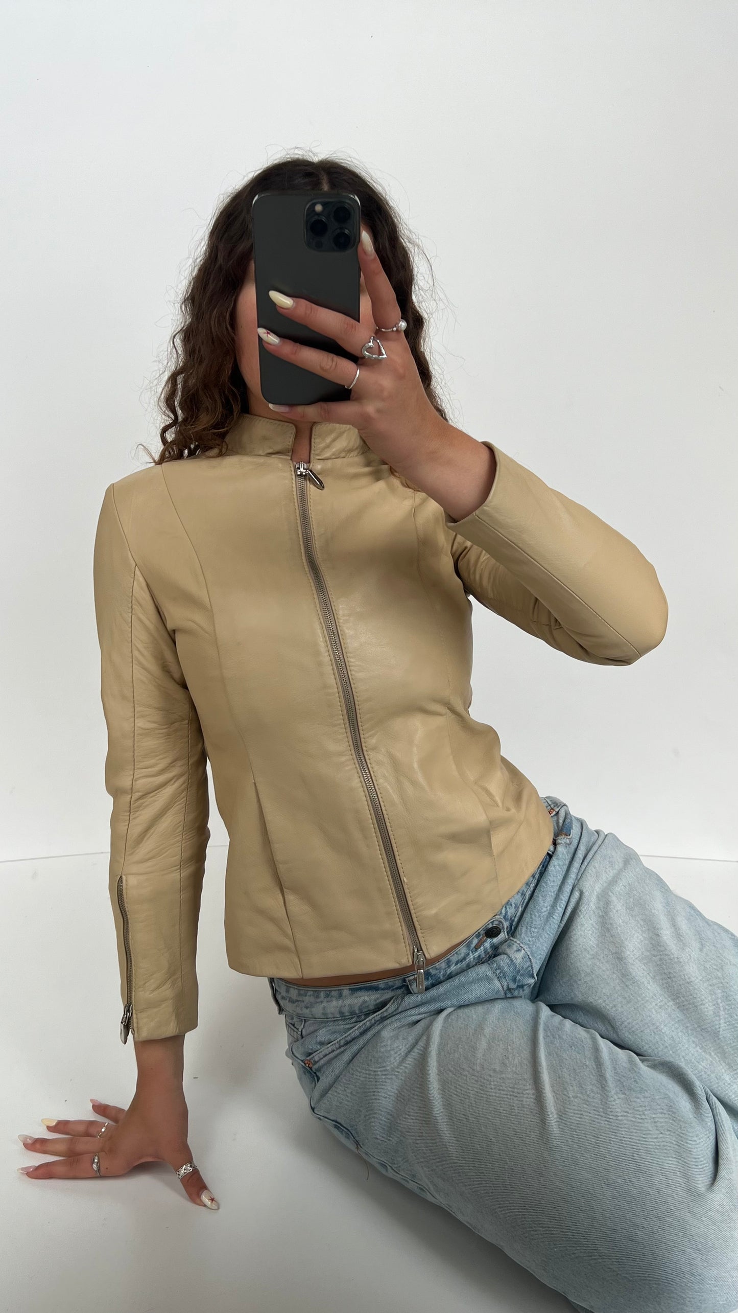00 beige leather jacket- size XS