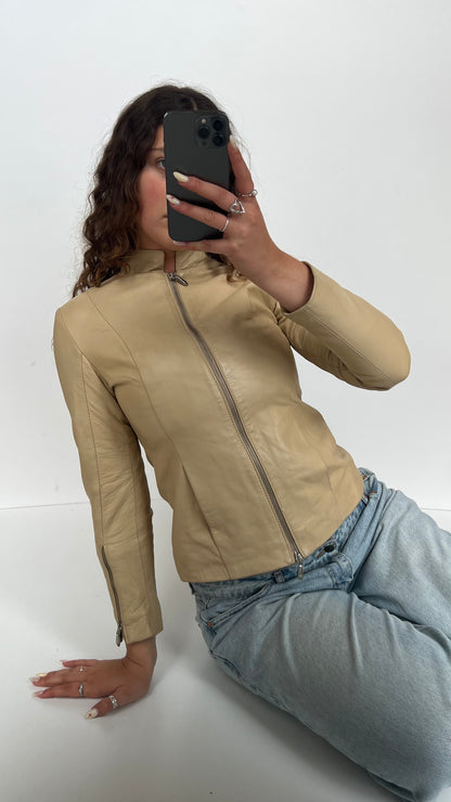 00 beige leather jacket- size XS