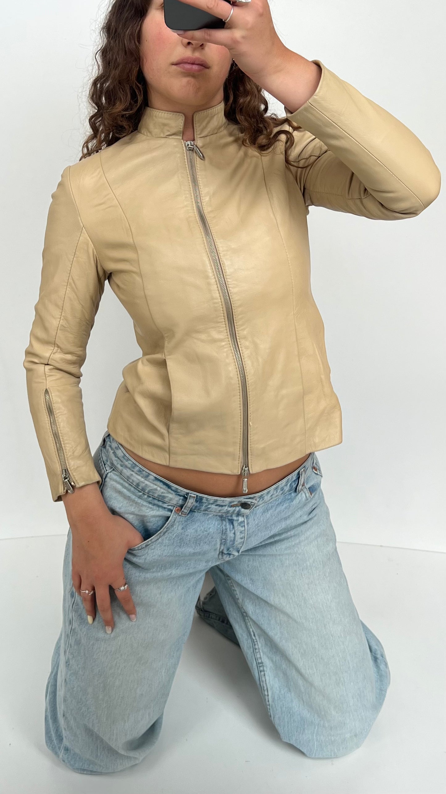 00 beige leather jacket- size XS