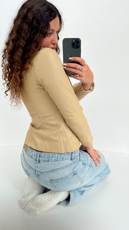 00 beige leather jacket- size XS