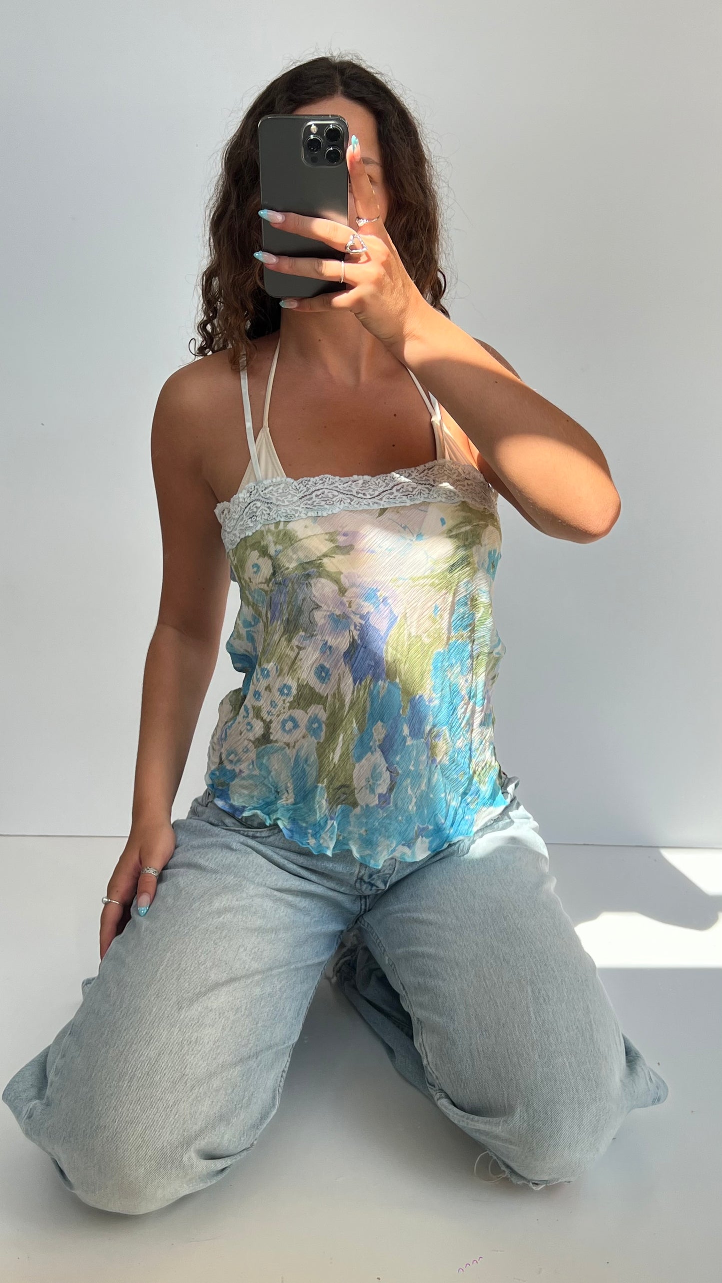 00s blue mesh floral cami- size M