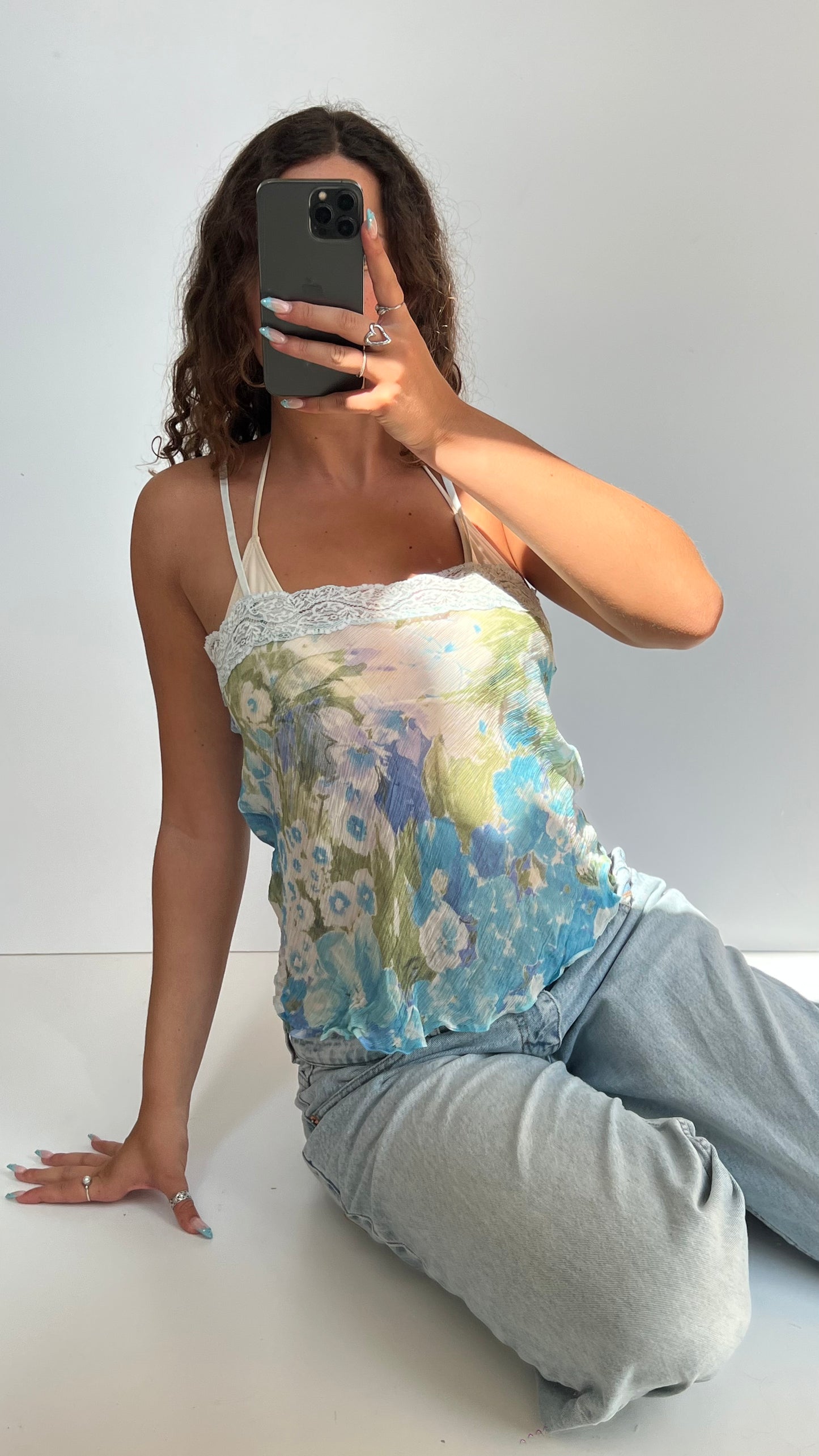00s blue mesh floral cami- size M