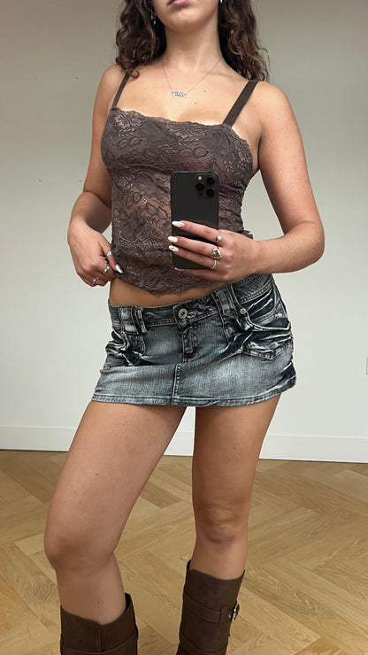 00s grey denim mini skirt- size M