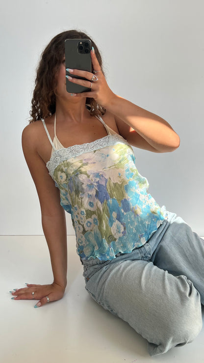 00s blue mesh floral cami- size M
