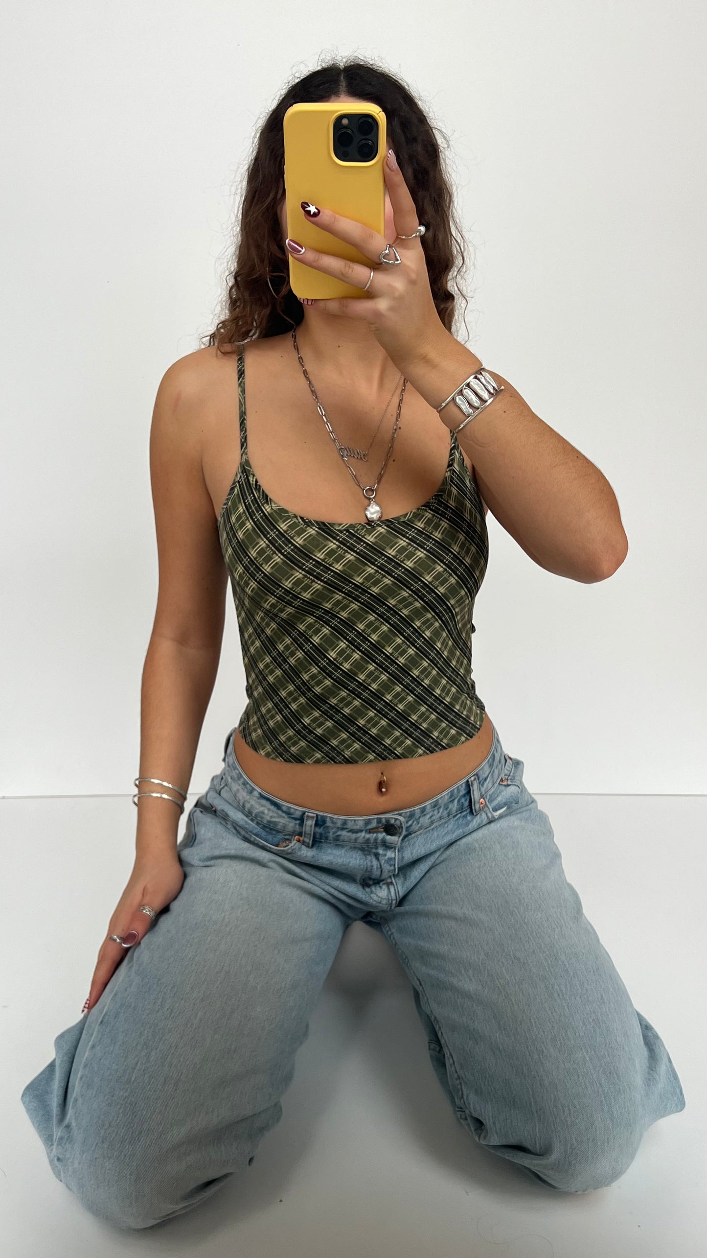 00s green plaid cami- size XS