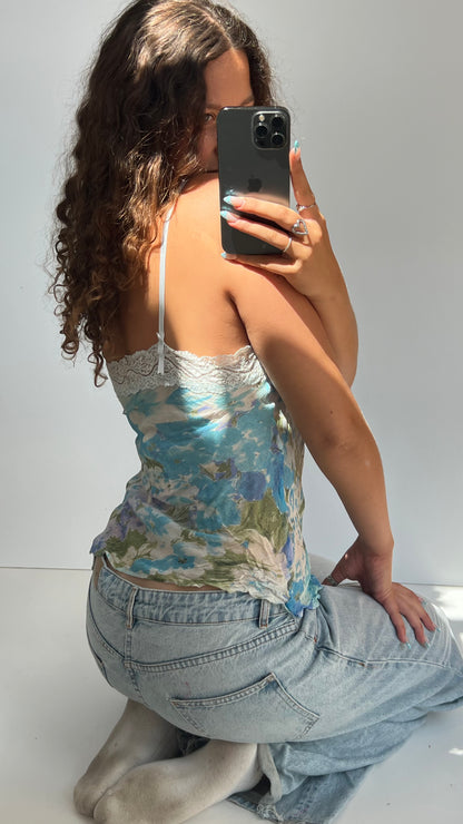 00s blue mesh floral cami- size M