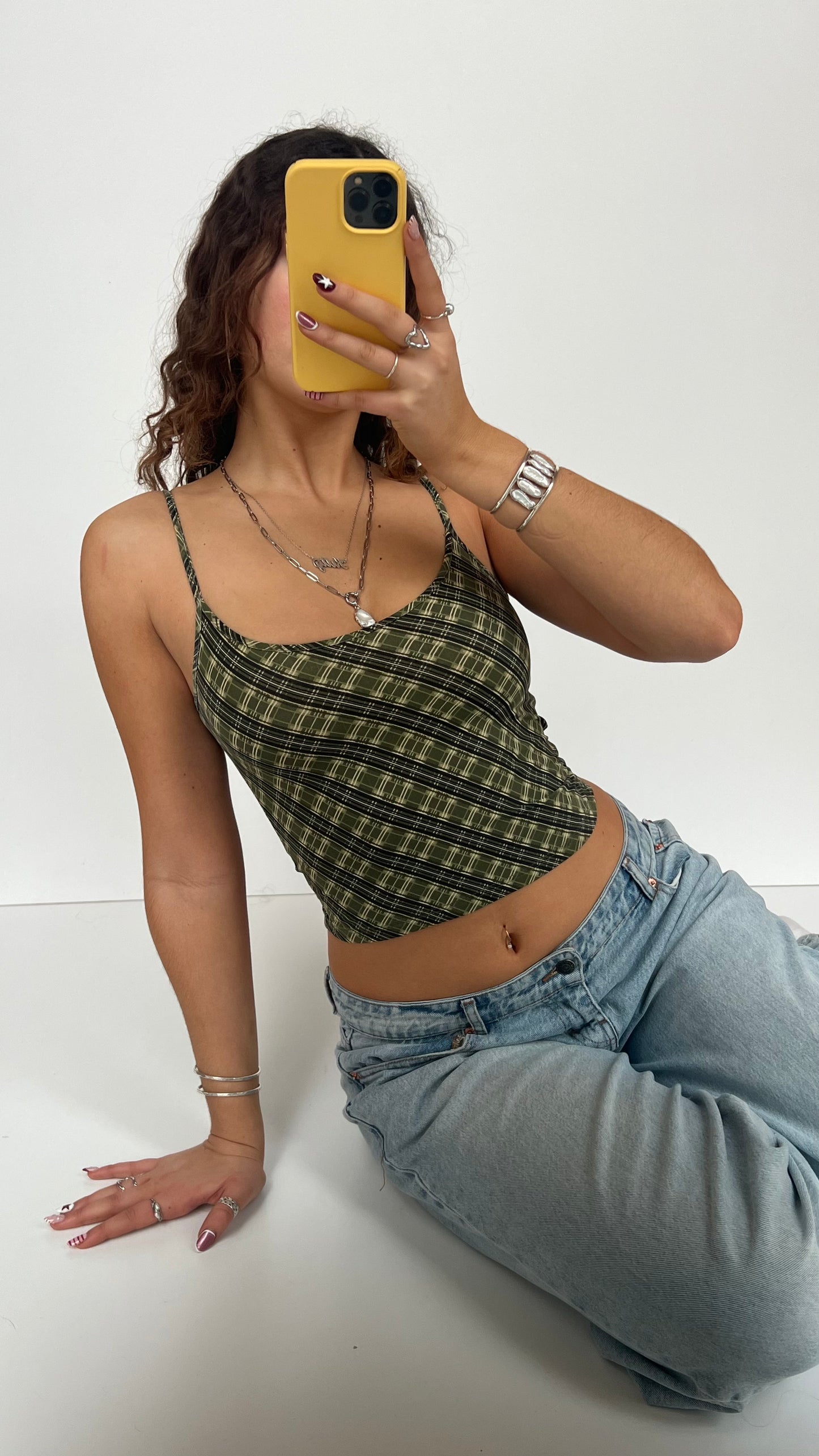 00s green plaid cami- size XS