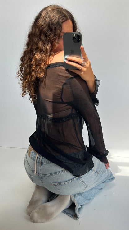 00s black mesh sequin top- size L