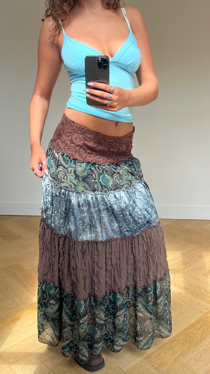 00s brown boho maxi skirt- size L