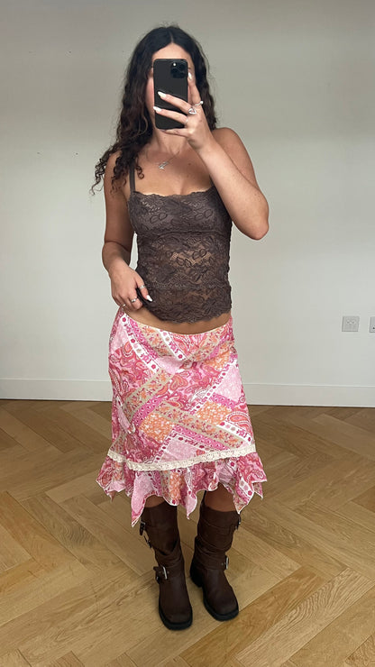 00s pink paisley midi skirt- size S