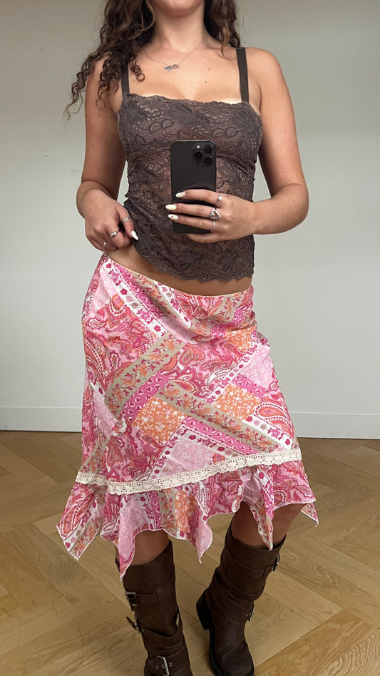 00s pink paisley midi skirt- size S
