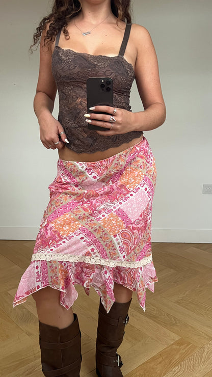 00s pink paisley midi skirt- size S