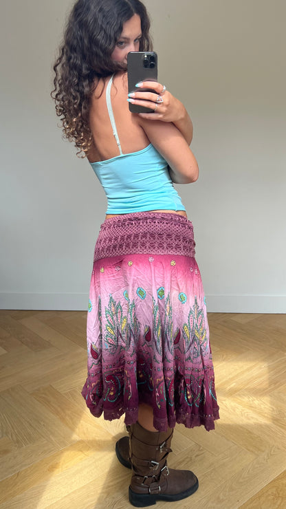 00s pink crochet midi skirt- size S