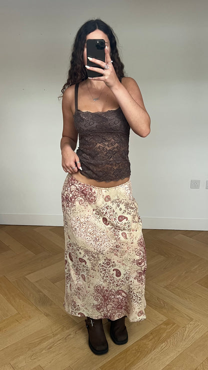 00s brown paisley maxi skirt- size M