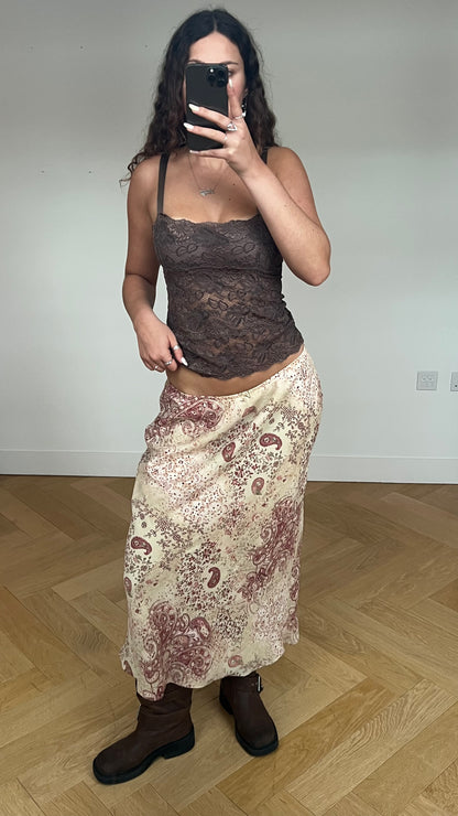 00s brown paisley maxi skirt- size M