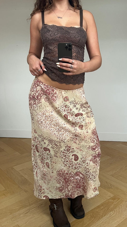 00s brown paisley maxi skirt- size M