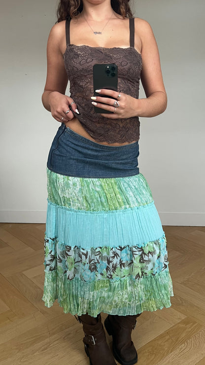 00s blue green mesh midi skirt- size XL