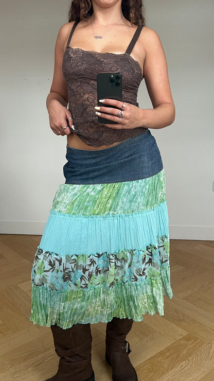 00s blue green mesh midi skirt- size XL
