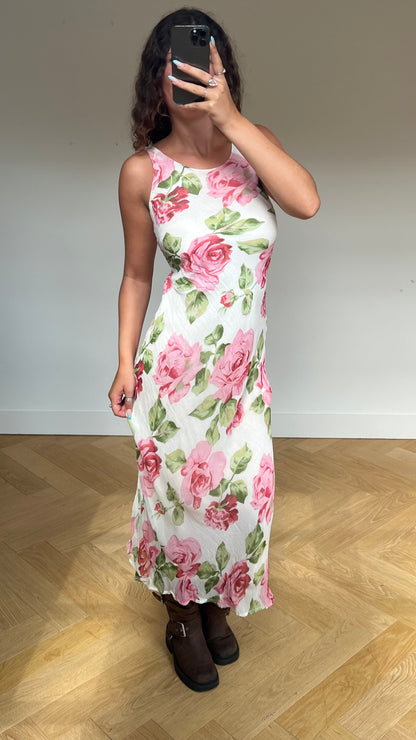00s white pink floral maxi dress- size M