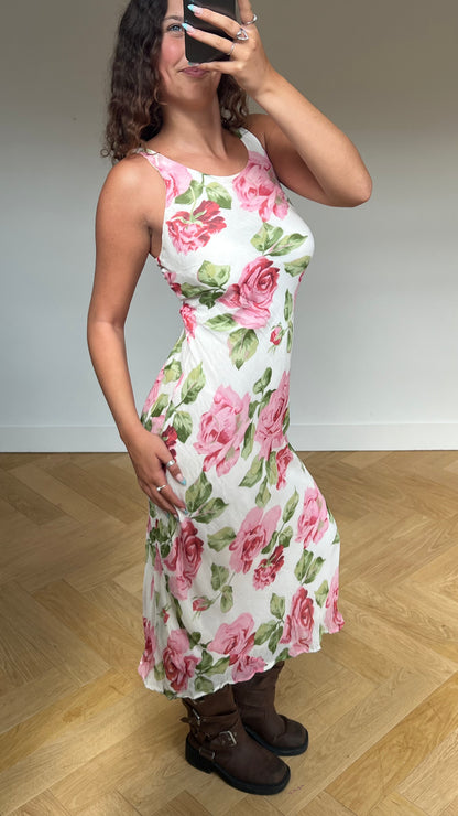 00s white pink floral maxi dress- size M