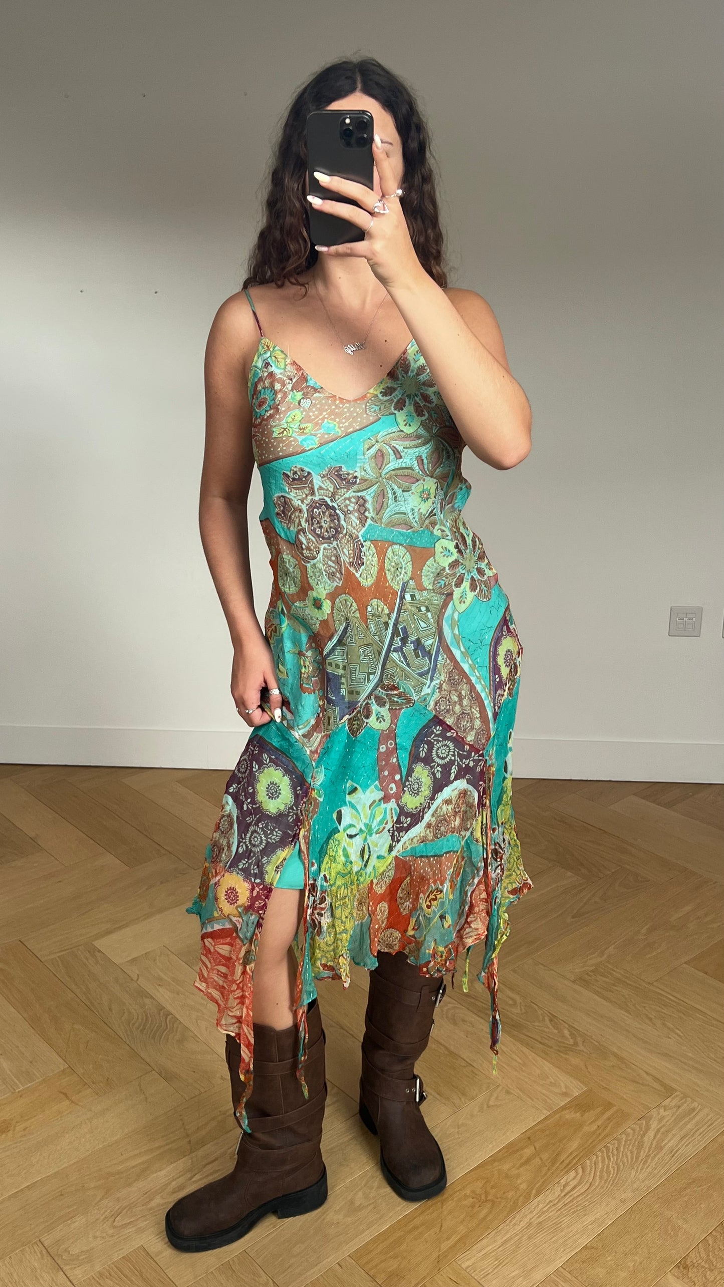 00s blue mesh asymmetric midi dress- size L