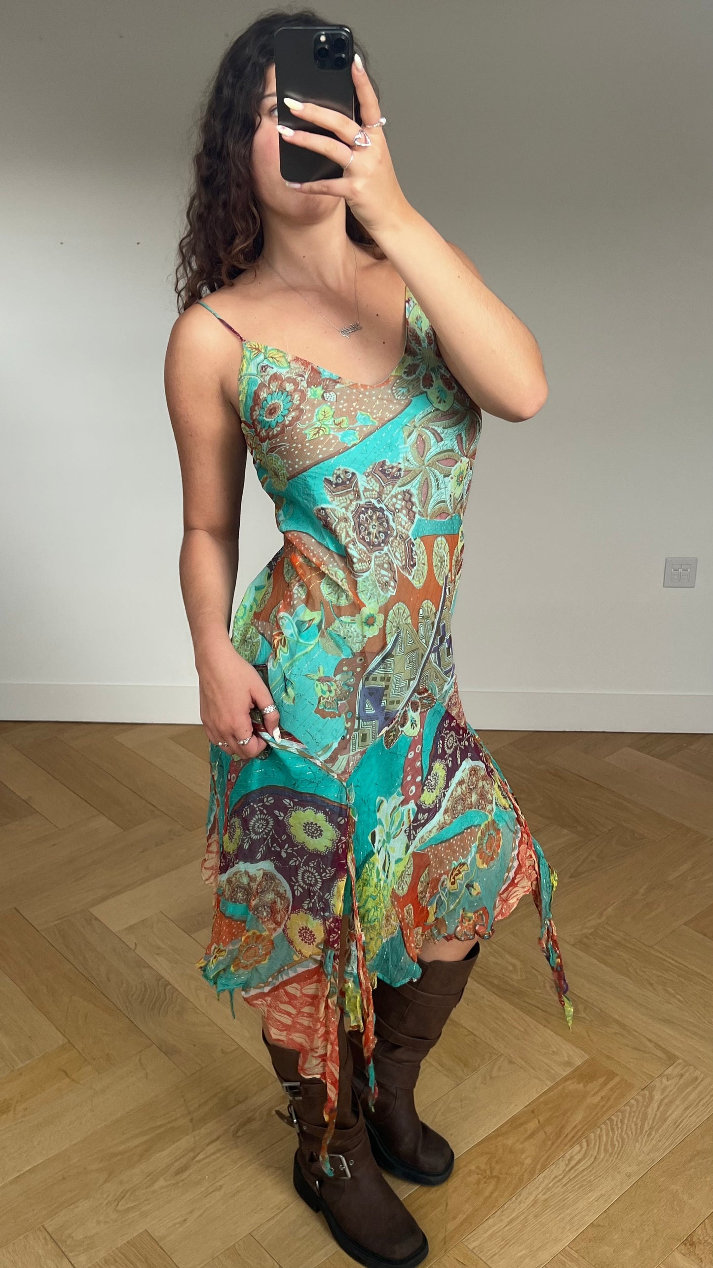 00s blue mesh asymmetric midi dress- size L