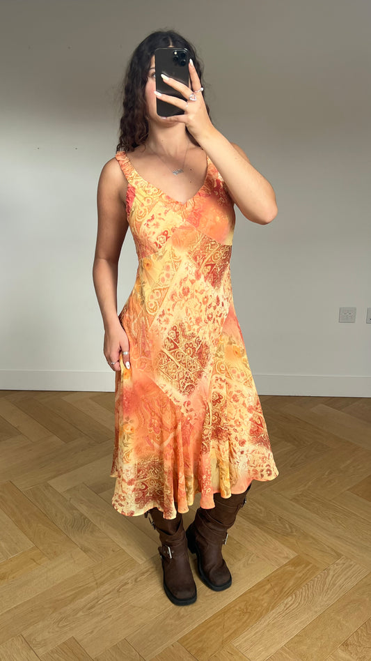 00s orange patchwork maxi dress- size L
