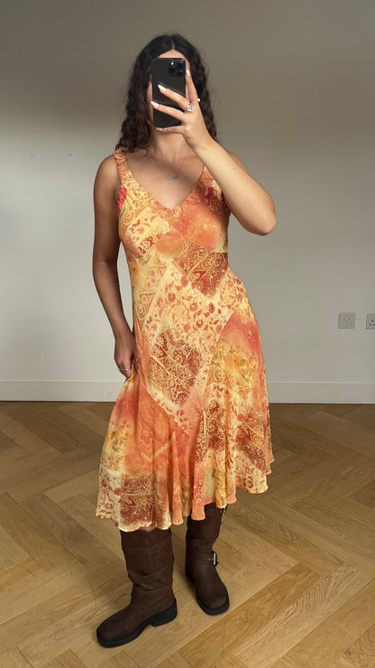 00s orange patchwork maxi dress- size L