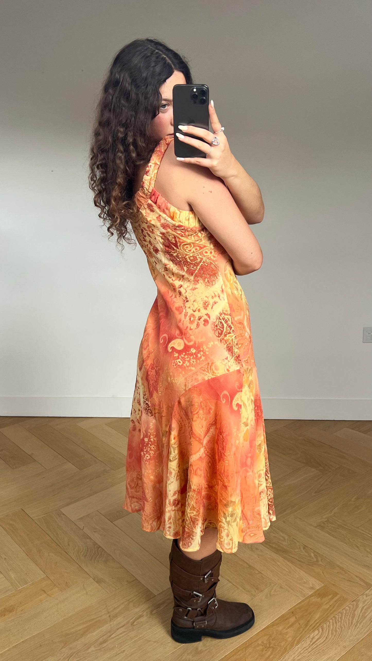 00s orange patchwork maxi dress- size L