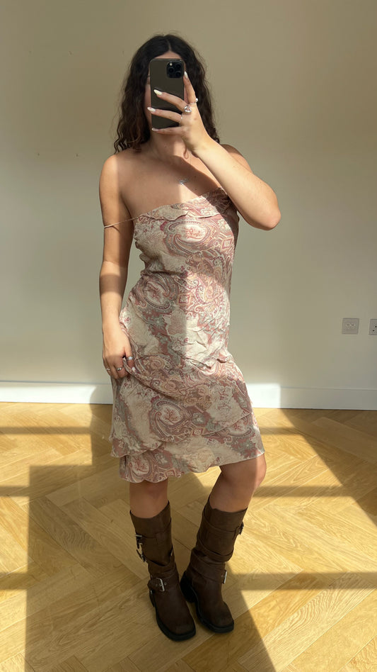 00s pink paisley midi dress- size M
