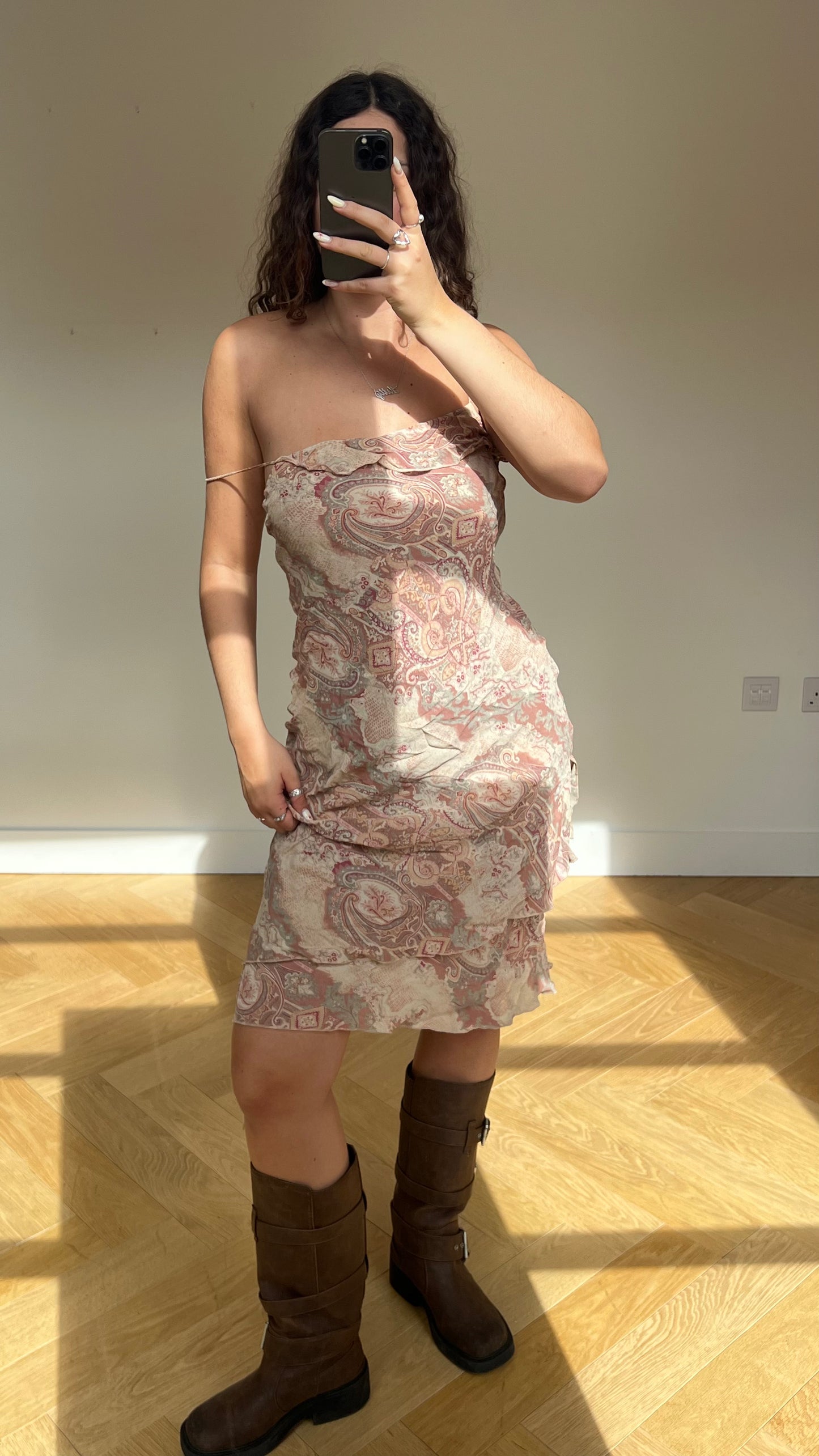 00s pink paisley midi dress- size M