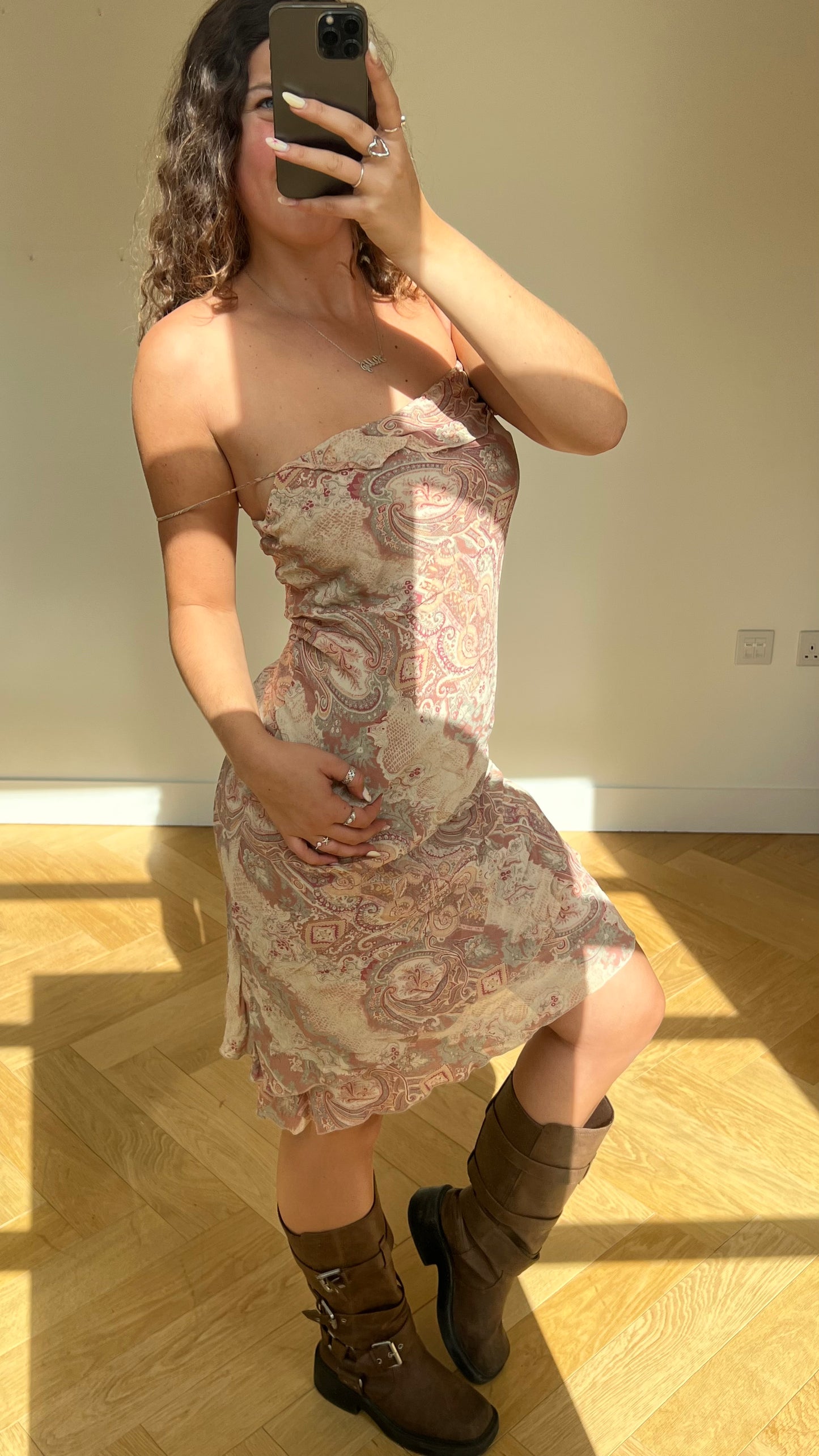 00s pink paisley midi dress- size M