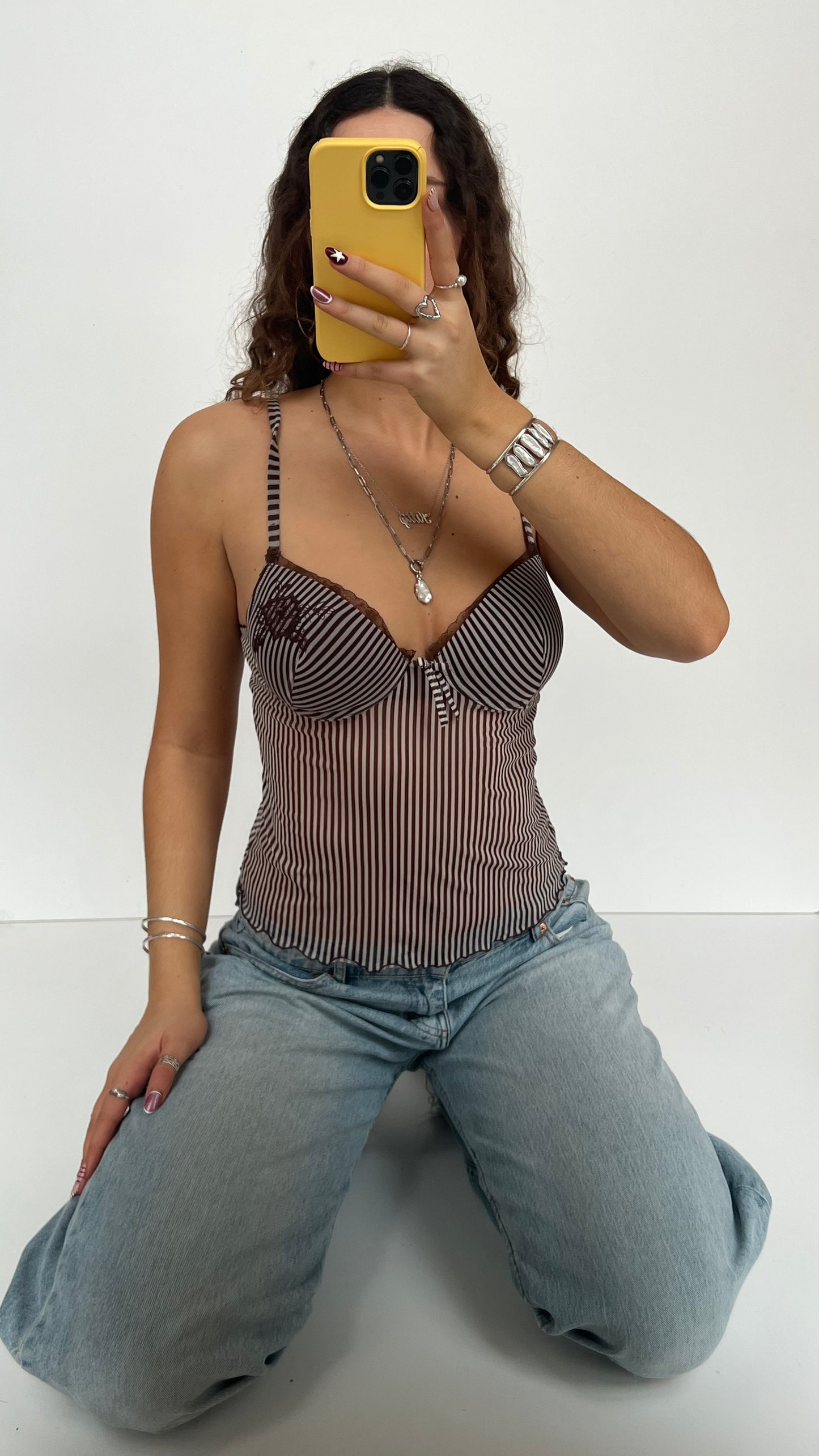 00s brown stripe corset cami- size S
