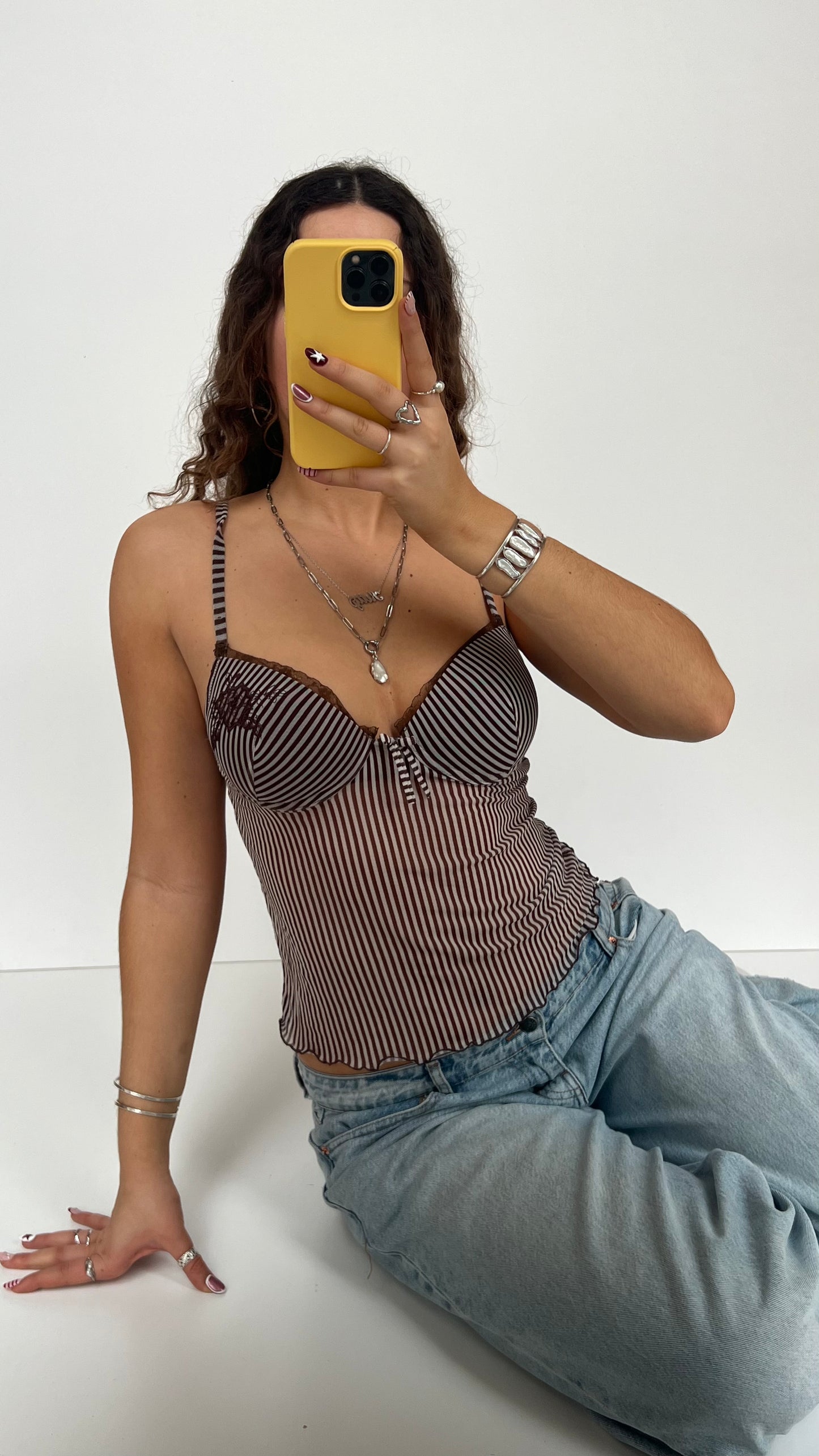 00s brown stripe corset cami- size S